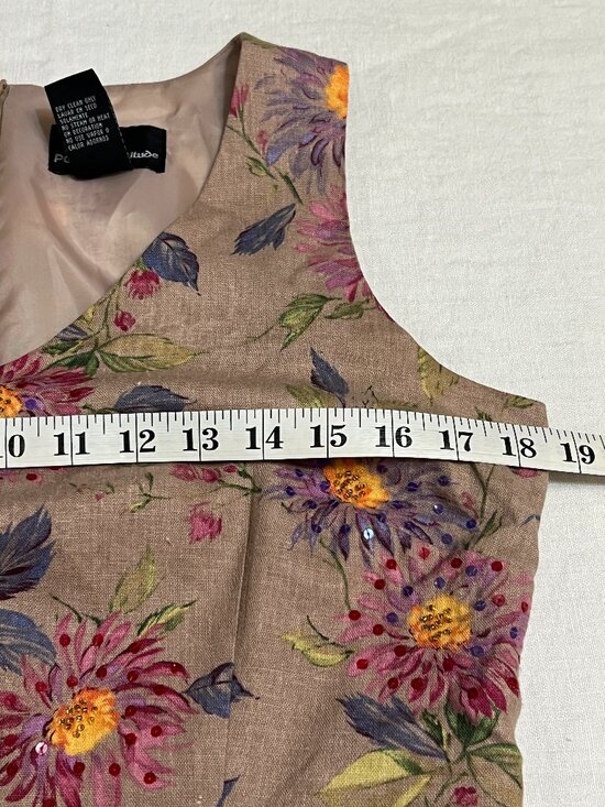 Positive Attitude Linen Floral Beaded Dress Women’s Size 8 Sleeveles Tan Floral - Picture 7 of 11